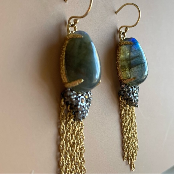 ALEXIS BITTAR Blue Green Teardrop Labradorite
Gemstone Fringed Crystal Earrings - Picture 6 of 11
